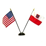U.S. - Poland Desk Flag Desk Set with Eagle