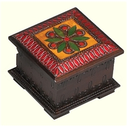 This beautiful box is made of seasoned Linden wood, from the Tatra Mountain region of Poland and a mushroom patch burned into the top. Intricate carving and brass inlaid, domed lid, bottom rim, footed base.