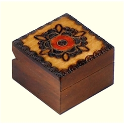 Hand painted and Small square box carved box with floral design on the lid.