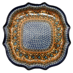 Polish Pottery 10.5" Fluted Luncheon Plate. Hand made in Poland. Pattern U152 designed by Maryla Iwicka.