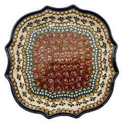 Polish Pottery 10.5" Fluted Luncheon Plate. Hand made in Poland. Pattern U79 designed by Teresa Liana.