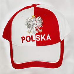 Display the Polish colors of red and white with this nicely detailed embroidery work on the front of the cap. Features a silver Polish Eagle with gold crown and talons.  Features an adjustable Velcro tab in the back.  Designed to fit most people.