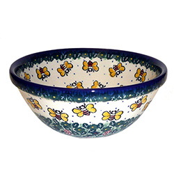 Polish Pottery 7" Nesting Kitchen Bowl. Hand made in Poland. Pattern U4251 designed by Jacek Chyla.