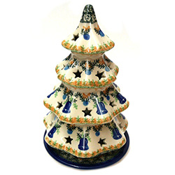 Polish Pottery 8.5" Votive Christmas Tree. Hand made in Poland. Pattern U689 designed by Janina Palka.