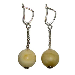 Creamy Amber Ball Earrings, with European lever clasp.