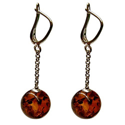 Cognac Amber Ball Earrings, with European lever clasp.