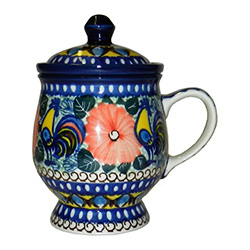 Polish Pottery 8 oz. Herbal Mug And Infuser. Hand made in Poland. Pattern U2617 designed by Monika Kuczynska.