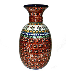 Polish Pottery 8.5 Oval Vase. Hand made in Poland. Pattern U79 designed by Teresa Liana.