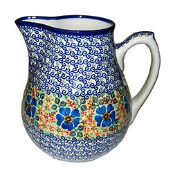 Polish Pottery 3 qt. Pitcher. Hand made in Poland. Pattern U1698 designed by Jolanta Okraska.