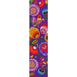 This is a beautiful Lowicz style wycinanka printed on a bookmark featuring 'Polska' Multi Folk Flowers with Purple background.