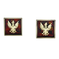 Beautiful pair of Sterling Silver cuff links featuring the Polish Eagle from the era of the last king of Poland (1764-1795) centered on a slice of cognac colored amber.