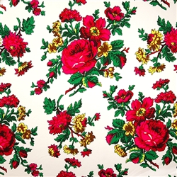Flowered Fabric 100% Polyester 60" wide "Tybet", Color: White - Large Flowers