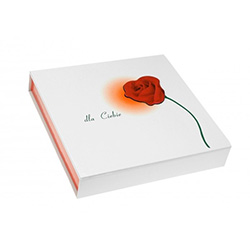 The perfect gift box for that very special person.  Dla Ciebie means "For You" in Polish.  Printed in red and white, the Polish national colors.  The box top is cut out to fit a raised red rose motif.  Inside is a foam cushion covered with white velvet wi