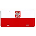 Polish Eagle/Flag License Plate made of corrosion resistant aluminum.  Standard US plate size with four slots for fastening.