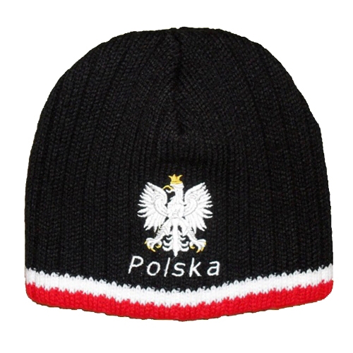 Black Knit Polska Eagle Skull Cap - Czapka Zimowa - Polish Art Center