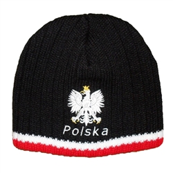 Black Knit Polska Eagle Skull Cap - Czapka Zimowa