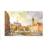 Beautiful print of a watercolor by Polish artist Wanda Maj-Adamczyk. Looking to the north we see the famous Kolumna Zygmunta III Wazy (Sigismund's Column) on the left and the Royal Castle on the right.  Suitable for framing.  Includes an envelope for mail