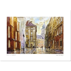 Beautiful print of a watercolor by Polish artist Wanda Maj-Adamczyk. Looking southeast towards the Royal Palace in the background.  Suitable for framing.  Includes an envelope for mailing.  Packaged in clear resealable polypropylene.