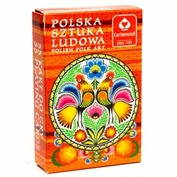 Delightful set of Polish playing cards featuring a large variety of Lowicz style paper cut designs. Made in Krakow.  Single deck of 55 cards.