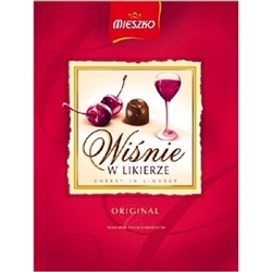 Deluxe box of dark chocolate covered cherries in liqueur. Contains alcohol so these are not for children. 258g/9.1oz. Made In Poland.