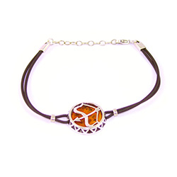 Sterling Silver and Baltic amber Sagittarius zodiac sign charm on a durable cord made of black rubber.