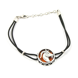 Sterling Silver and Baltic amber Capricorn zodiac sign charm on a durable cord made of black rubber.