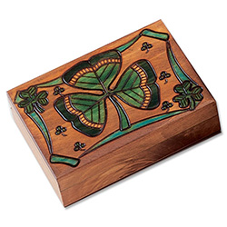 Shamrock Polish Box. A salute to all that is Irish, featuring 9 shamrocks. Hand stained and hand carved.