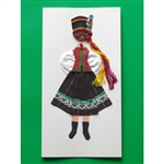 This card is dressed with material and wooden head to give a very special doll-like effect. Slight variations in dress can occur.  Kurpie i is a region in northeastern Poland.This card is dressed with material and wooden head to give a very special doll-l
