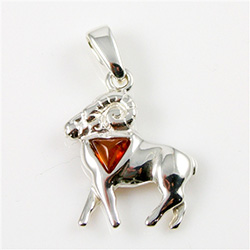 Hand made Cognac Amber Aries pendant with Sterling Silver detail.  March 21 - April 19