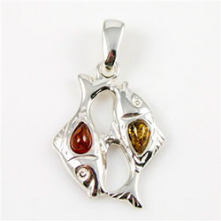Hand made Cognac Amber Pisces pendant with Sterling Silver detail.  February 19 - March 20