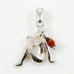 Hand made Cognac Amber Virgo pendant with Sterling Silver detail.  August 23 - September 22