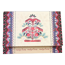 A beautiful glossy Christmas tri-fold card featuring a Highlander motif Christmas tree design.