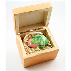 Hand painted duck egg featuring a Polish forest scene and nested inside a hand stained and painted wooden box with a matching forest scene.  The duck egg is blown out  and comes with a ribbon hanger.  Magnetized lid.  Hand made so no two eggs or boxes are