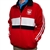 This warm, comfortable and stylish zip up jacket in red-as a main color- also has white and black stripes in the front, black collar and white stripes on the sleeves. It features The Crowned White Eagle in a red shield on the front left side and the word