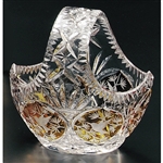 Amber colored cased crystal is a Polish specialty.  Hand cut and polished from the "Julia" factory in Poland,  These crystal baskets are uniquely Polish with 6 intricate hummingbird designs cut all around the basket.