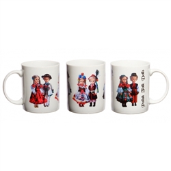 This attractive ceramic mug features three pairs of the most well known Polish folk dolls: Gorale, Krakowiak and Lowicz. Made In Poland. Hand wash only.