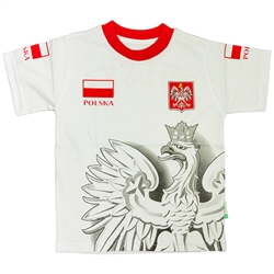 A great T-shirt with all the symbols of the country.  The Polish Coat of Arms on the left side and the Polish flag on the right above a nicely detailed large Polish eagle.