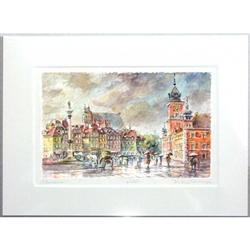 Beautiful print of a watercolor by Polish artist Wanda Maj-Adamczyk. Looking to the north we see the famous Kolumna Zygmunta III Wazy (Sigismund's Column) on the left and the Royal Castle on the right.  Suitable for framing.  Includes an envelope for mail