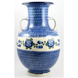 Polish Pottery 12" Grecian Style Vase. Hand made in Poland and artist initialed.
