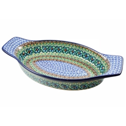 Polish Pottery 13" Oval Baker. Hand made in Poland. Pattern U151 designed by Maryla Iwicka.