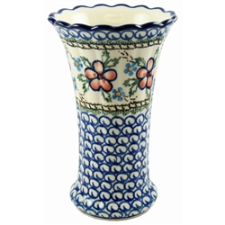 Polish Pottery 7" Fluted Vase. Hand made in Poland and artist initialed.