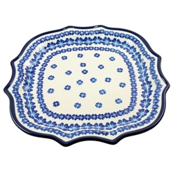 Polish Pottery 10.5" Fluted Luncheon Plate. Hand made in Poland and artist initialed.