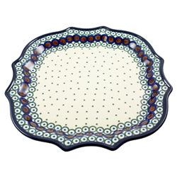 Polish Pottery 10.5" Fluted Luncheon Plate. Hand made in Poland and artist initialed.