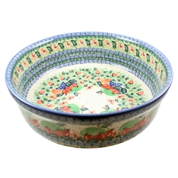 Polish Pottery 13" Serving Bowl. Hand made in Poland. Pattern U3014 designed by Wirginia Cebrowska.