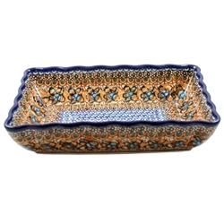 Polish Pottery 9" Fluted Rectangular Baking/Serving Dish. Hand made in Poland. Pattern U152 designed by Maryla Iwicka.