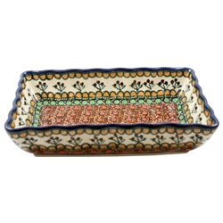 Polish Pottery 9" Fluted Rectangular Baking/Serving Dish. Hand made in Poland. Pattern U79 designed by Teresa Liana.