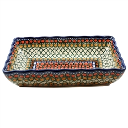 Polish Pottery 9" Fluted Rectangular Baking/Serving Dish. Hand made in Poland. Pattern U81 designed by Teresa Liana.