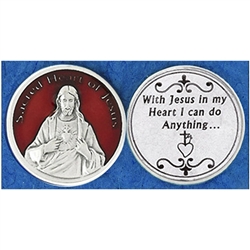 Sacred Heart of Jesus Red Enamel Pocket Token (Coin). Great for your pocket or coin purse.