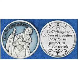 Saint Christopher Blue Enamel Pocket Token (Coin). Great for your pocket or coin purse.