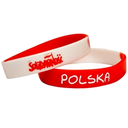 Solidarnosc (Solidarity). The name and symbol of the worker organization that brought an end to the Communist regime in Poland. Picture show the front and back sides.  Medium size (8" - 20cm) wrist band with a little stretch.